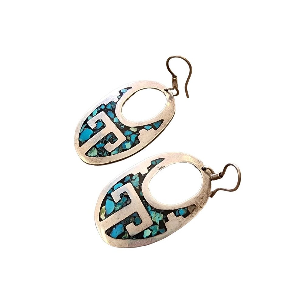 Vintage Sterling & Turq Taxco Mexico Earrings (A1572)